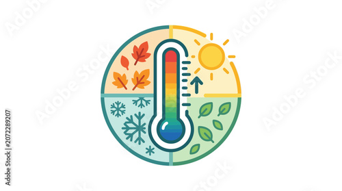 Circular Four Seasons Concept with Thermometer and Weather Symbols Illustration