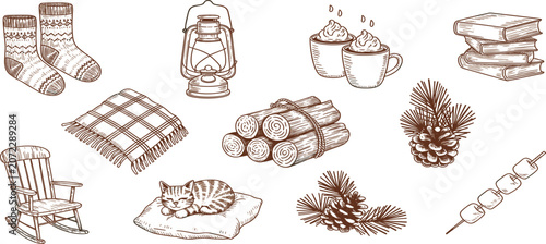 Quadro su tela Cozy Winter Scene Elements With Hot Drinks And Warmth vector untitled