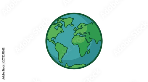 Green and blue cartoon style planet earth globe vector illustration