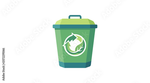 Green Recycle Bin Icon with Leaf Symbol for Eco Friendly Waste Management Vector Illustration