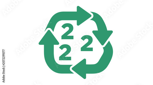 Green recycling symbol with number two for sustainable environment and circular economy