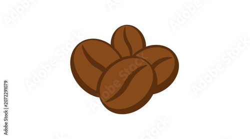 Group of four brown roasted coffee beans vector illustration