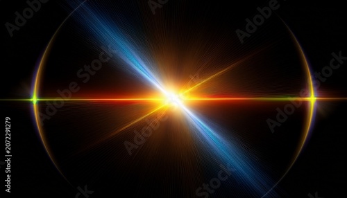 a solar halo lens flare with chromatic aberration on edges overlay black background