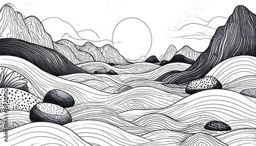 Black and white illustration of stones.