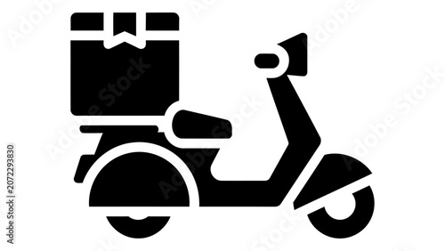 Bild auf Leinwand Delivery scooter icon, vector illustration of a moped with a parcel box on the b
