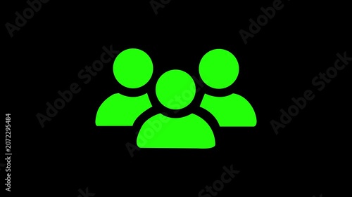Glowing green color group user icon animation on black background. Team work, partnership, group, group of people, organization, partnership concept man icon animated