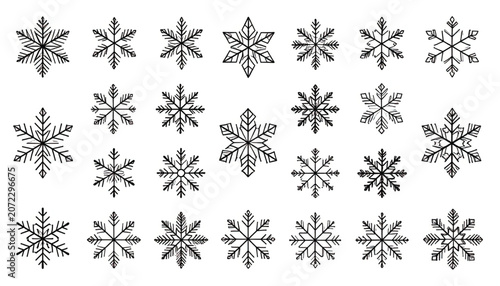 Black Snowflakes on White Background.