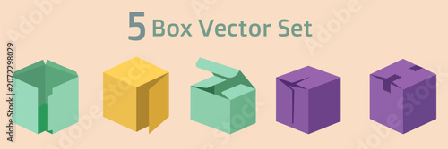 Modern 3D isometric cardboard boxes vector illustration pack, colorful open and sealed mail package delivery box set for corporate branding, shipping, logistics