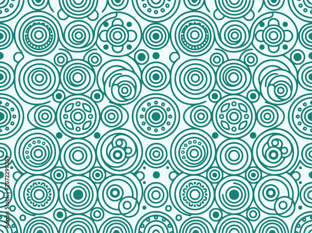 Fototapeta premium Teal and White Geometric Circle Pattern - Seamless Abstract Background