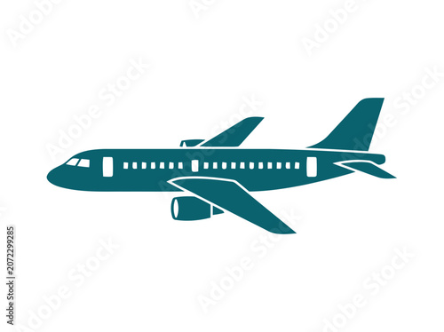 Modern Jet Airplane Icon Silhouette Teal Color Isolated on White Background