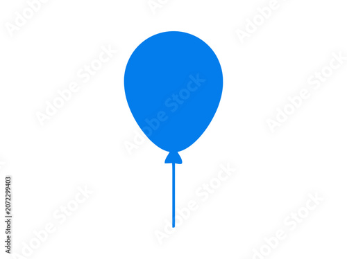 Single blue balloon floating against a white background