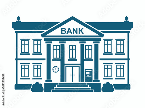 Classic Bank Building Facade with Columns and Pediment - Financial Institution Icon