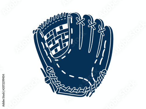 Baseball glove icon, minimalist dark blue outline on white background, sports equipment vector