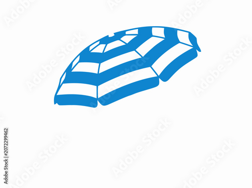 Blue and White Striped Beach Umbrella, Summer Sun Protection, Isolated on White Background