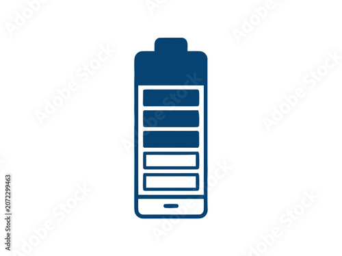 Blue battery icon with five bars indicating charge level on white background