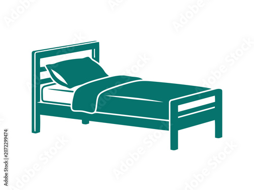 Simple Bed Icon with Pillow and Duvet in Teal Color - Vector Illustration