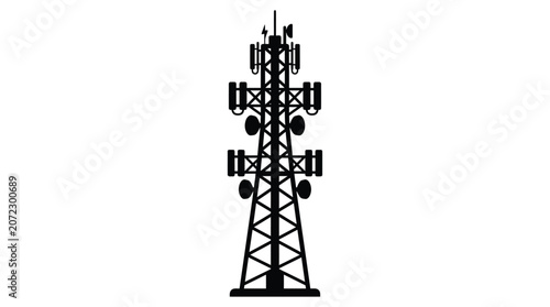 Cell tower silhouette against a white background telecommunications infrastructure