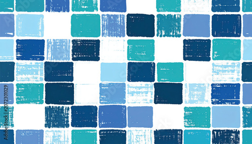 Blue and white square mosaic tiles.