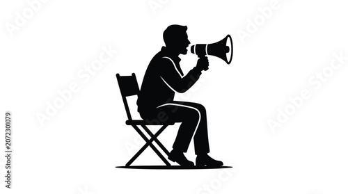 Schilderij op canvas Director With Megaphone Silhouette On White Background