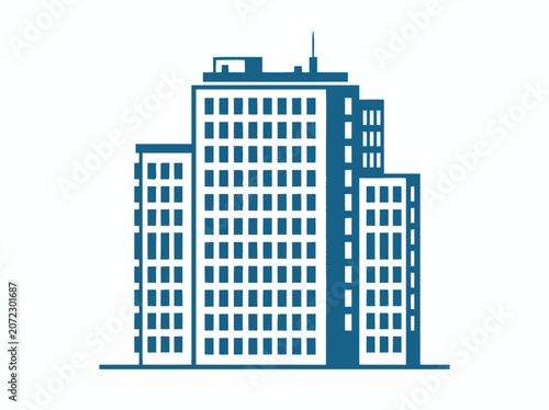 Modern Blue Office Building Icon Isolated on White Background