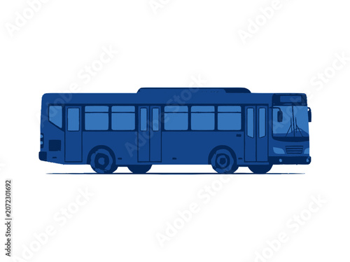 Modern Blue City Bus Isolated on White Background, Public Transportation Vehicle