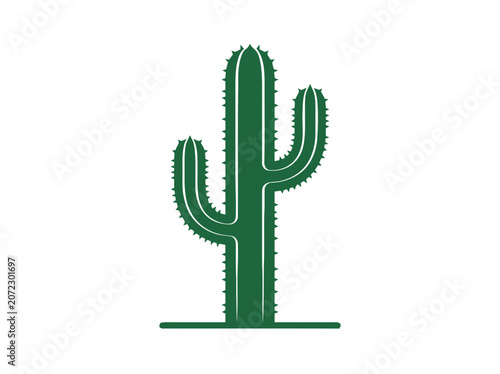 Green Saguaro Cactus Silhouette Isolated on White Background