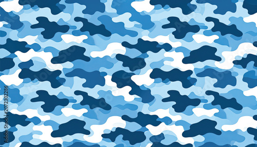 Blue Camouflage Pattern Fabric Design.