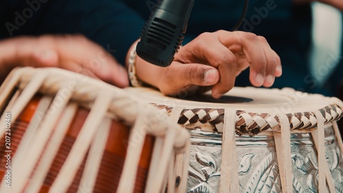 Traditional tabla drums played by a musician during the Holi festival