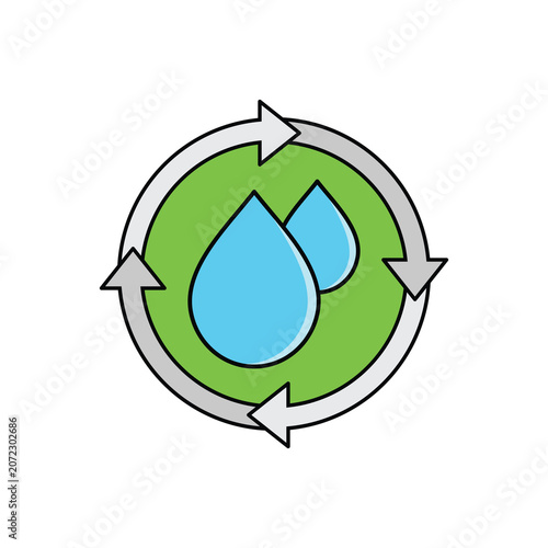 Water drop inside circle with arrow icon. Representing recycle, continuity, and clean.