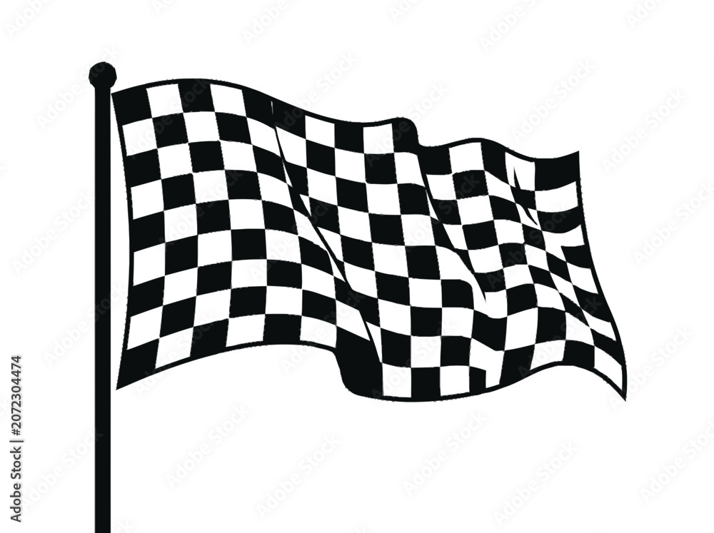 Naklejka premium Waving Checkered Flag on Pole - Racing Finish Line Symbol