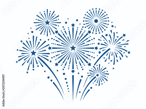 Blue Starburst Fireworks Explosion on White Background