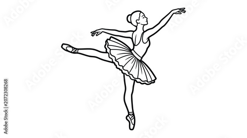 Foto Ballerina illustration black and white line drawing on a white background