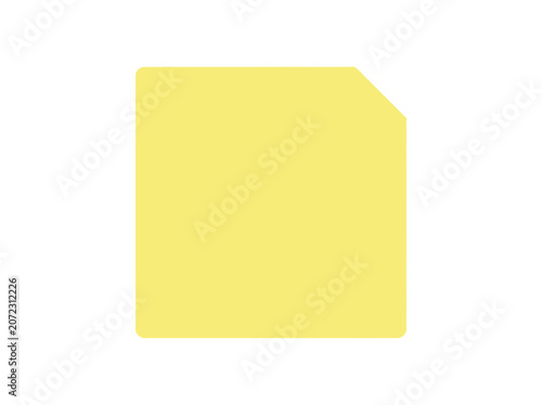 Bright Yellow Sticky Note Paper with Rounded Corner on White Background - Simple Graphic Design Element