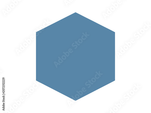 Simple blue hexagon shape isolated on white background, geometric design element