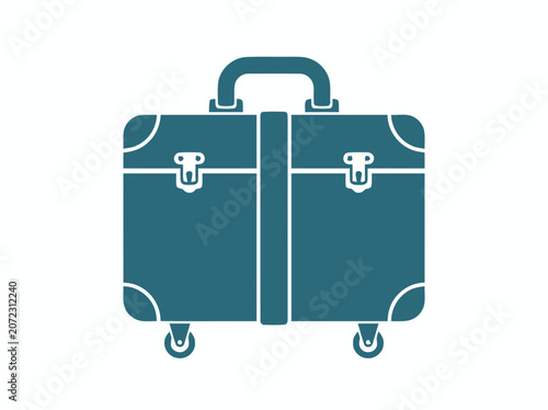 Teal Suitcase Icon with Wheels and Handle on White Background
