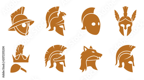 Bild auf Leinwand Ancient spartan and roman warrior helmet icons.
