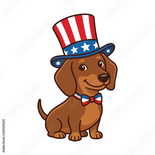 Cute dachshund dog wearing uncle sam hat and bow tie