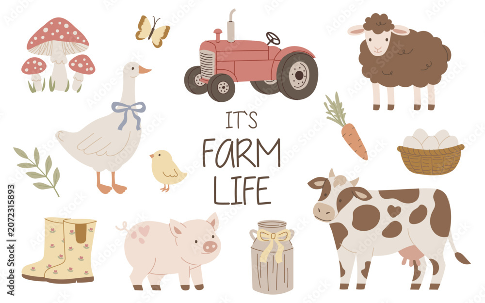 Fototapeta premium Farm Animals Collection Cartoon