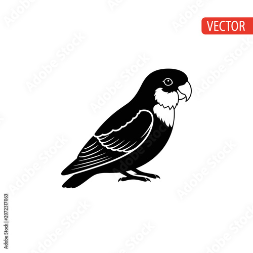 Black Silhouette of a Lovebird Parrot on White Background, Vector Illustration