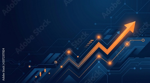 Financial Market Growth with Rising Arrow and Stock Trading Chart Background
