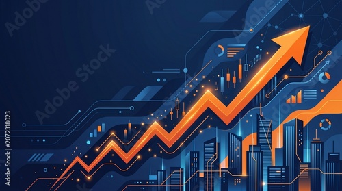 Financial Market Growth with Rising Arrow and Stock Trading Chart Background