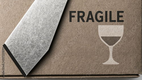 Fragile box glass icon cardboard box cutter blade packaging shipping delivery protection warehouse quality
