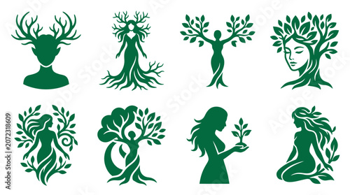 Tableau sur toile Green dryad and nature goddess silhouette collection.