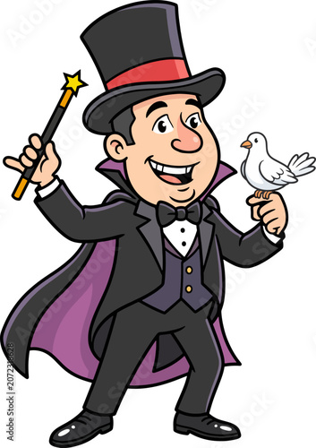 Obraz na płótnie A magician brings a dove vector illustration isolated on white background