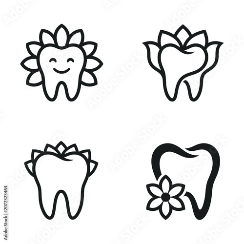 Dental teeth icons with flowers.