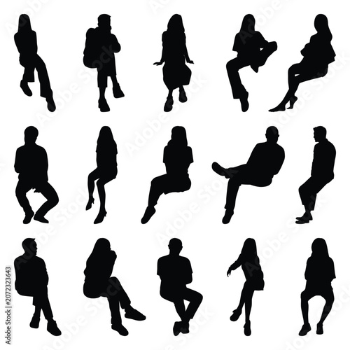Vector collection set of sitting people silhouettes.	
