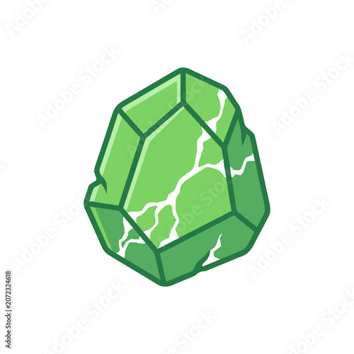 Green Crystal Gemstone Icon, Mineral Rock, Natural Gemstone, Vector Illustration