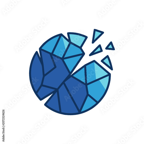 Abstract blue geometric sphere breaking apart into fragments, digital art