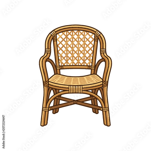 Hand-drawn Wicker Armchair with Intricate Weave Pattern
