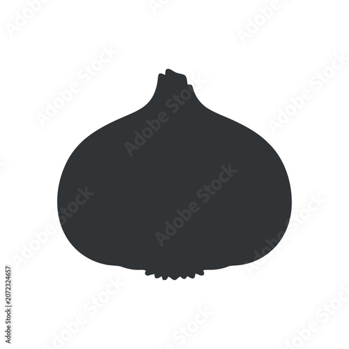 Black silhouette of a fresh onion on white background, isolated graphic